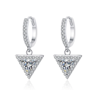 S925 sterling silver triangle moissanite hoop earrings with sparkling clear gemstones