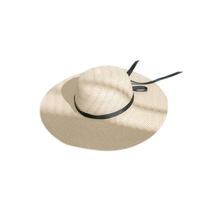 Classic summer wide-brim straw sun hat with a decorative black ribbon and elegant bow