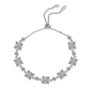 Bracciale regolabile in argento sterling S925 con moissanite e chiusura scorrevole