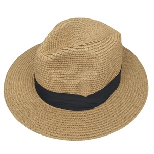 Classic straw fedora hat with a black ribbon band, perfect for summer sun protection