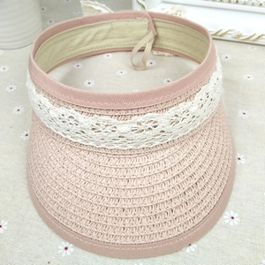 Kids Girls Straw Braided Open Top Hat Lace Bowknot Decoration Summer Sun Visor Foldable Sun Protection Travel Beach Hat