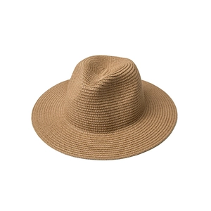 Classic woven straw panama hat in khaki for sun protection during summer beach travel