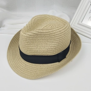 Chapeau de soleil style Panama à large bord avec ruban noir pour la plage