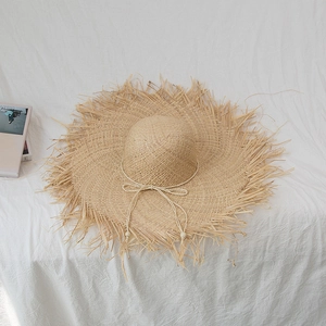 Bohemian Hand-Woven Raffia Straw Sun Hat For Women Men Wide Brim Fringed Beach Hat Summer Outdoor Sun Protection Travel Cap