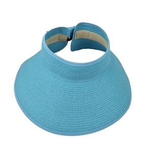 Sky blue foldable straw sun visor for women with wide brim for summer outdoor protection