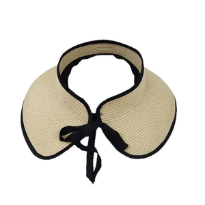 Straw open top sun hat with black ribbon edge and bow decoration for summer beach