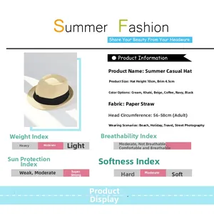 Panama straw hat detailed specifications: 56-58cm head size, 10cm height and 4.5cm brim width