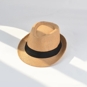 Unisex British Style Summer Paper Straw Fedora Hat Panama Jazz Beach Sun Hat With Black Ribbon Breathable Vacation Sunshade Cap