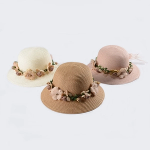 Cappello di Paglia di Carta Estivo Genitore-Figlio con Ghirlanda Floreale Donna Ragazza Protezione Solare Spiaggia Viaggio