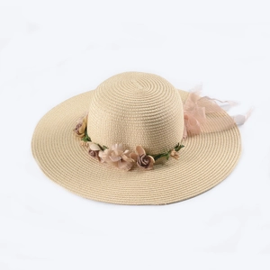 Women's Wide Brim Paper Straw Sun Hat With Floral Decor And Ribbon Bow Foldable Breathable Summer Beach Vacation Fedora Hat