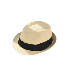Classic straw Fedora hat in light beige with black band for summer sun protection