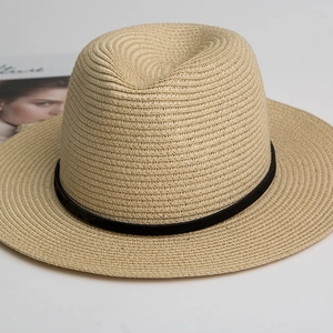 Chapeau de paille Panama classique kaki avec ruban noir élégant pour hommes et femmes