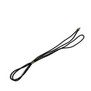 Braided black leather cord with antique bronze metal tips for bolo tie hats