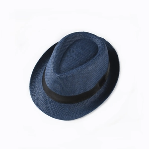 Chapeau de paille bleu marine pour enfants avec ruban noir pour protection solaire