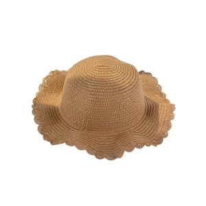 Kids and women summer straw hat with wavy floral brim and elegant woven texture