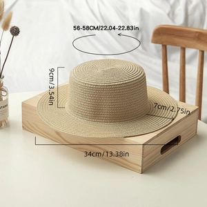 Flat top straw boater hat with dimensions of 56-58cm head girth and 7cm wide brim