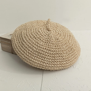 Béret en paille fait main pour femme, chapeau de soleil respirant pour plage d'été