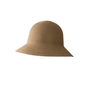 Foldable khaki straw sun hat for girls with a round top design for beach travel