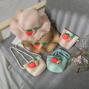 Ensemble chapeau de paille et sac assorti pour enfant avec motifs fruits mignons