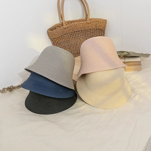 Women Summer Japanese Minimalist Paper Straw Bucket Hat Foldable Breathable Sun Protection Beach Sunshade Basin Hat