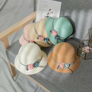 Girls Cute Flower Straw Hat And Matching Bag Summer Sun Protection Wide Brim Foldable Beach Hat For Kids