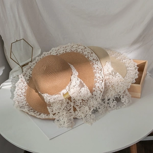 Cappello di Paglia Giapponese Lolita Dolce Estate Intrecciato Con Pizzo Fiocco Per Donna Bambini Traspirante Tesa Larga