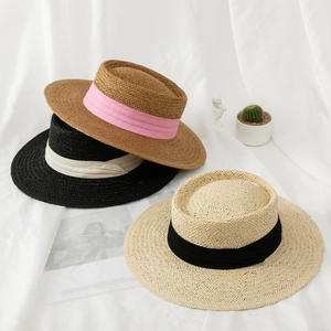 Flat top wide brim straw hats in multiple colors for summer sun protection travel