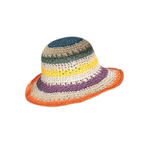 Cappello di paglia a righe arcobaleno fatto a mano per spiaggia e protezione solare