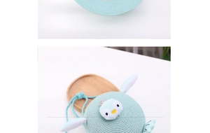 Light blue woven straw hat and penguin crossbody bag set for children summer travel