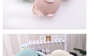 Handcrafted crochet cartoon animal bags in pink and mint green with floral detail