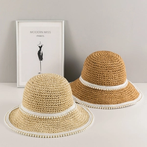 Cappello Di Paglia Elegante Con Künstliche Perle Da Donna Retro Francese Protezione Solare Spiaggia Estate Traspirante Nastro