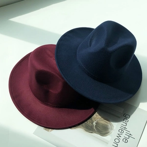 Classic felt fedora hats in wine red and navy blue with wide brim for children