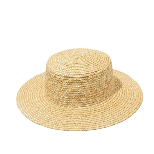 Classic straw boater hat for men and women with flat top design and detailed weaving