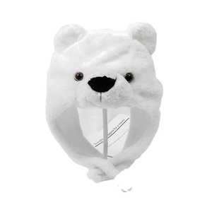 Winter plush polar bear aviator hat with cute ears and warm earflaps in white faux fur