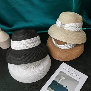 Vintage Audrey Hepburn Style Straw Hat For Women Summer Paper Braided Sun Hat With Ribbon Rhinestone Buckle Vacation Beach