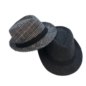 Retro plaid wool fedora hats for men and women in light and dark grey winter patterns