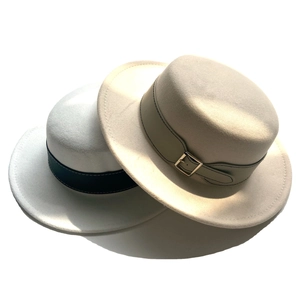 French Style Elegant Flat Top Boater Hat For Women Retro Audrey Hepburn Woolen Felt Wide Brim Hat Autumn Winter Fashion Accessory