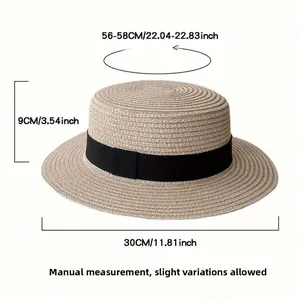 Flat top boater straw hat dimensions showing 56-58cm circumference and 9cm height