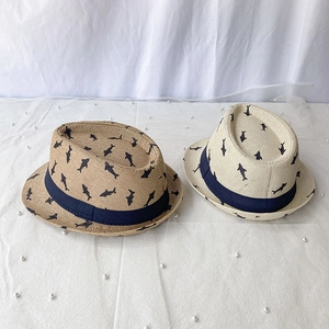 Summer Kids Paper Straw Fedora Hat Breathable Sun Protection Jazz Hat With Shark Print For Boys Girls Vacation