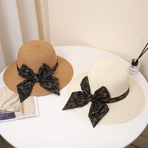 Elegant wide brim straw hats for women with stylish black bow and vintage design
