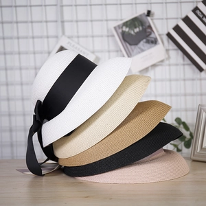 Elegant Paper Straw Hat For Women Summer Sun Protection Beach Hat With Bowknot Ribbon Breathable Sun Hat For Travel Vacation