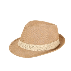 Classic tan straw fedora hat with a cream woven band for summer beach and outdoor vacations