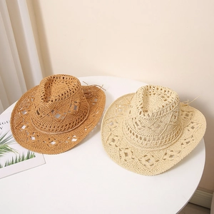 Chapeau de Soleil en Paille de Papier d'Été pour Femmes Ajouré Respirant Fedora de Plage à Large Bord Panama pour Vacances