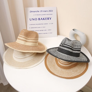 Summer Patchwork Paper Straw Fedora Hat For Men Women Wide Brim Sun Protection Beach Pananma Hat Breathable Outdoor Jazz Hat