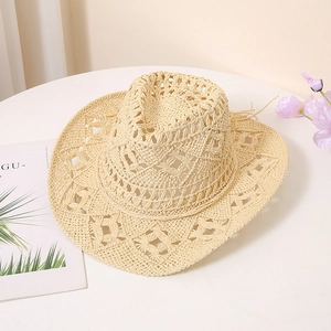 Chapeau de soleil en paille tissée style cowboy pour les vacances d'été à la plage