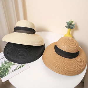 Chapeau de Soleil en Paille à Larges Bords pour Femmes Élégant Chapeau de Plage en Paille de Papier Avec Ruban à Nœud Ombrage Été Voyage Mode Panama