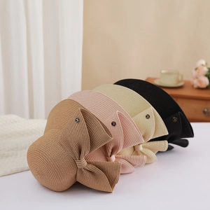 Women Summer Woven Paper Straw Sun Hat With Large Bow Knot And Metal M Decoration Wide Brim Beach Panama Basin Hat