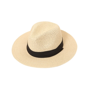 Classic straw sun hat with black grosgrain ribbon and bow detail on a white background