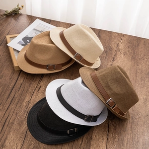 Vintage Straw Fedora Hat For Men Women Summer Sun Protection Breathable Jazz Panama Hat With Leather Band Beach Travel Hat