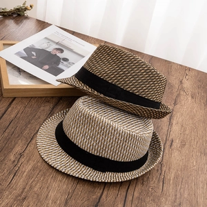 Men's Vintage British Style Paper Straw Fedora Hat Summer Breathable Sun Protection Jazz Hat With Black Ribbon Decoration
